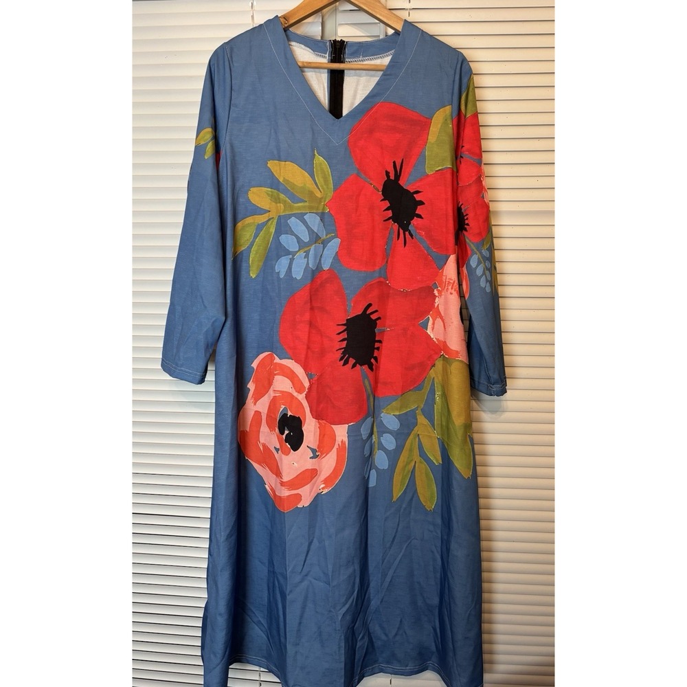 Poppy Dress Sz M Blue Floral Maxi Tiered Boho Resort Cottagecore Sleeveless
